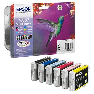 EPSON T0807  schwarz, cyan, magenta, gelb, light cyan, light magenta Druckerpatronen, 6er-Set von Epson