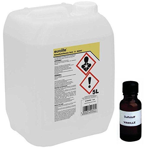 5 L Eurolite B (Basic) Nebelfluid + 30 ml Duftstoff Vanille, Smoke-Fluid, Nebel-Fluid-Flüssigkeit für Nebelmaschine (5 L Fluid -B- + Duft Vanille) von Eurolite