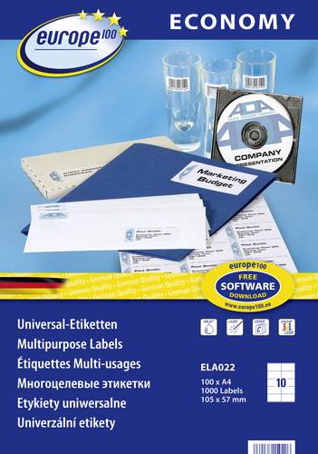 Europe 100 ELA022 Universal-Etiketten 105 x 57mm Papier Weiß 1000 St. Permanent haftend Tintenstrah von Europe 100