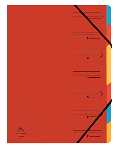 Exacompta 54075E Premium Ordnungsmappe geheftet. Aus extra starkem Colorspan-Karton DIN A4 7 vollfarbige bunte Fächer und 2 Gummizüge mit Organisationsdruck Ringmappe Register-Mappe rot von Exacompta