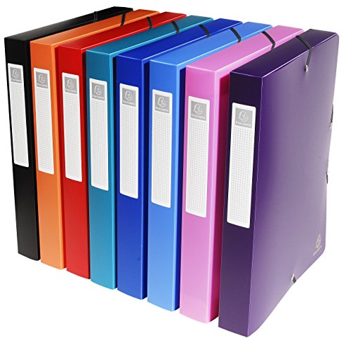 Exacompta 5970E Packung (mit 8 Archivboxen aus PP, 700µ, 24 x 32cm, ideal für Ihre Dokumente in Format DIN A4, Rücken 40mm) farbig sortiert, 8 Stück von Exacompta