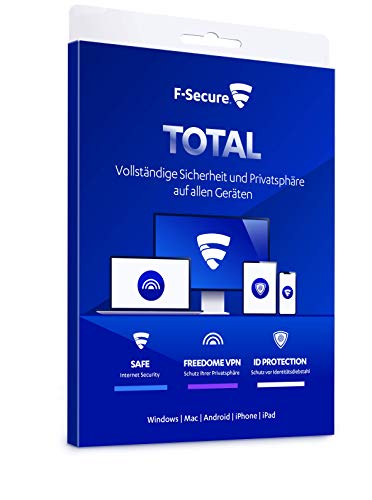 F-Secure TOTAL Security und VPN - 1 Jahr / 5 Geräte für Multi-Plattform (PC, Mac, Android und iOS) [Aktivierungscode in Boxverpackung] von F-Secure