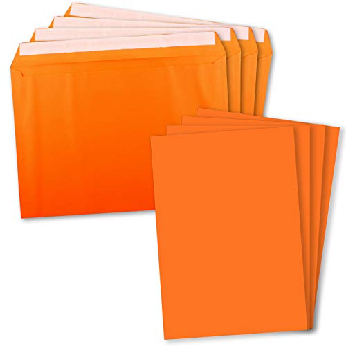 50x XXL Einzelkarten-Set in DIN A4 (21 x 29,7 cm) inkl. Umschlägen in DIN C4 - Orange - Briefumschlag mit Haftklebung - für Versand von Grußkarten, Urkunden und Gutscheinen geeignet von FarbenFroh by GUSTAV NEUSER