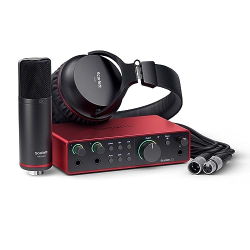 Focusrite Scarlett 2i2 Studio 4. Gen USB-Audio-Interface-Bundle für Songwriter – mit Kondensatormikrofon und Kopfhörer für Aufnahmen, Streaming und Podcasting von Focusrite