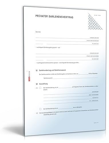 Privater Darlehensvertrag (PDF) - Kreditvertrag zwischen Privatleuten [Download] von Formblitz AG