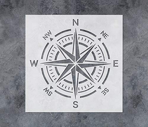 GSS Designs Kompass-Schablone, groß, 30,5 x 30,5 cm, Wand-Schablone – wiederverwendbare Kompass-Rosen-Schablone zum Malen auf Holzwänden, Betonböden – Mylar-Schablone für Wände (SL-116) von G GSS Designs