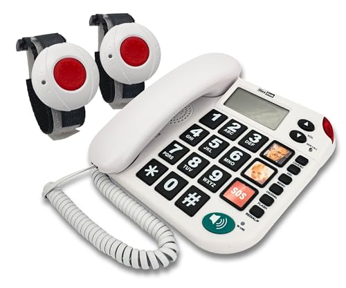 MAXCOM (G-TELWARE®) KXT481SOS 2023-2024er Modell Haus Notruf Seniorentelefon mit Funk-SOS-Sender, Festnetztelefon - 2 Armbandsender, Carbonschwarz, Standard von G-TELWARE