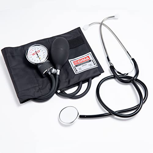 GIMA YTON Classic Aneroid-Blutdruckmessgerät mit Stethoskop, Nylonarmband mit Klettverschluss, latexfrei, manuelle Einstellung, Birne mit Chromventil von GIMA