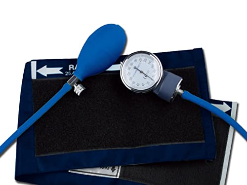 Gima - Herkömmliches YTON aneroides Blutdruckmessgerät, Klettverschlussmanschette aus Nylon, Blau, ohne Latex, Manuelle Verstellung, Gummball mit verchromtem Ventil von GIMA
