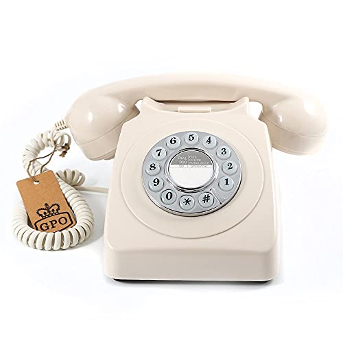 GPO 746 Retro Festnetztelefon im Stil der 70er Jahre mit Druckknopf-authentischer Klingelton- Creme von GPO