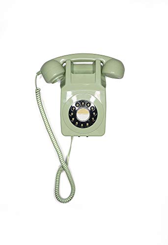 GPO 746 Retro Festnetztelefon zur Wandmontage - Curly Cord - Authentischer Klingelring - Grün, GPO746WALLPUSHGRE von GPO