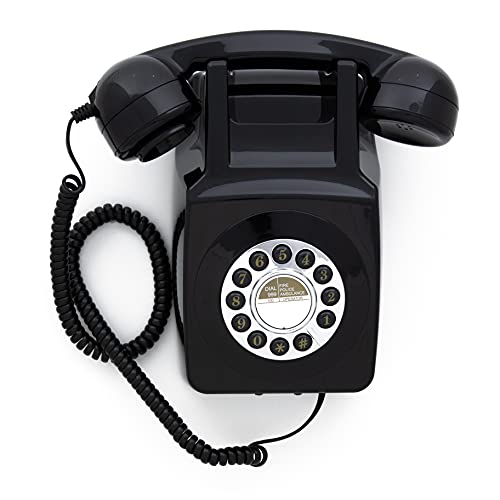 GPO 746WALL Retro Festznetztelefon mit Drucktasten zur Wandmontage mit authentischer Klingelton, Schwarz von GPO