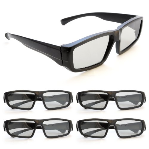 Ganzoo 4er Set 3D-Brille für Passive 3D TVs, PC-Spiele oder Kino RealD, Passivbrille (zirkular polarisiert) Farbe: schwarz - Marke von Ganzoo
