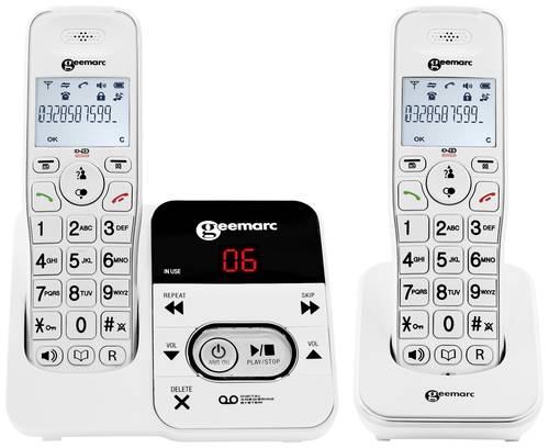 Geemarc AMPLIDECT 295-2 Schnurloses Seniorentelefon Anrufbeantworter Beleuchtetes Display Weiß von Geemarc