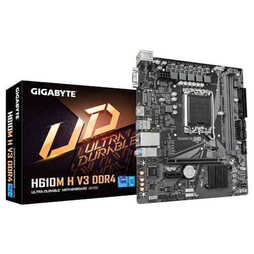 Gigabyte H610M H V3 DDR4 Motherboard - Unterstützt Intel Core 14th CPUs, 4+1+1 Hybrid Phasen Digital VRM, bis zu 3200MHz DDR4, 1xPCIe 3.0 M.2, GbE LAN, USB 3.2 Gen 1 von Gigabyte