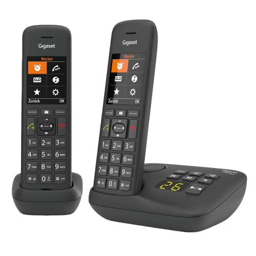 Gigaset C575A Duo - 2 Schnurlose DECT-Telefone mit Anrufbeantworter - großes Farbdisplay mit aktueller Benutzeroberfläche - Adressbuch für 200 Kontakte - Jumbo-Modus und Anrufschutz, schwarz von Gigaset