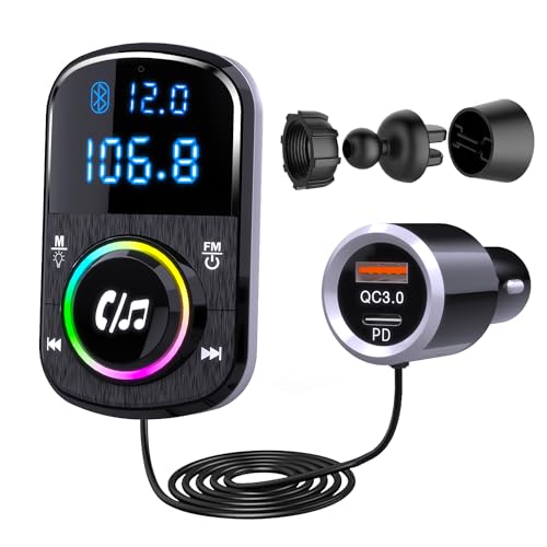 GizmoVine Bluetooth Adapter Auto, FM Transmitter Bloototh freisprecheinrichtung für Autoradio, Unterstützung Handy Freisprechanlage, Schnell-Ladung, Musik MP3 Player, SD-Karte mit Lichtschalter von GizmoVine