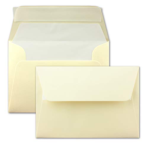 75 DIN C6 Briefumschläge Vanille - 11,4 x 16,2 cm - 100 g/m² Haftklebung mit weißem Seidenfutter - für Grußkarten Einladungen - Glüxx-Agent von Glüxx-Agent