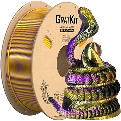 Gratkit Silk Tri-Color PLA Filament, Coextrusion PLA-Filament, 1,75 mm, -0,03 mm, 1 kg/Rolle, Seide PLA Gold & Lila & Schwarz von GratKit