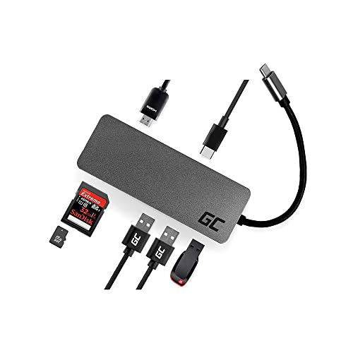 GC® Adapter Dockstation USB-C HUB 7 im 1 (USB-C, USB 3.0, 2X USB-A 2.0, HDMI 4K, microSD, SD) mit Power Delivery 87W für MacBook Pro, Dell XPS und kompatibel mit Samsung DeX von Green Cell