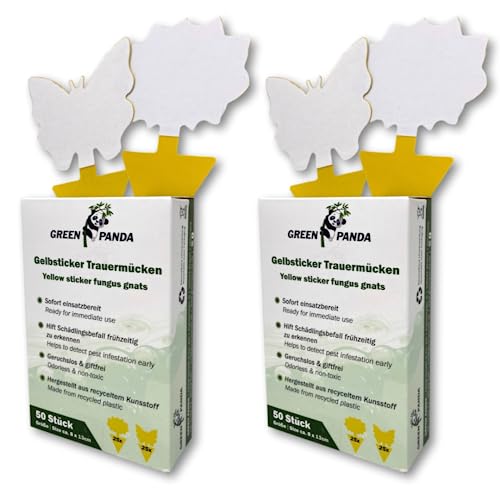 GreenPanda Gelbtafeln gegen Trauermücken 100 STK. - Gelbfalle für Trauermücken - Trauermücken Falle - Gelb Sticker anwendungsfertig, geruchlos & frei von Giftstoffen (100 Stück) von GreenPanda