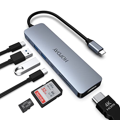 USB C Hub 7 in 1 HOPDAY Hub USB C Adapter, Dual Monitor USB C zu HDMI mit 4K HDMI, 100W PD, USB 3.0 A&C, SD/TF-Kartenleser, USB C Docking Station für MacBook Pro/Air, HP, Dell, Surface von HOPDAY