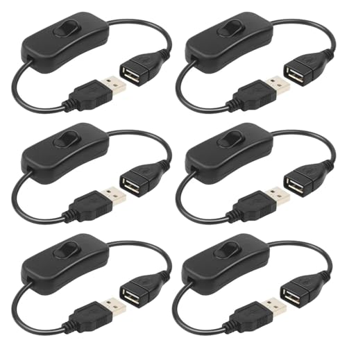 HUAZIZ Schwarz USB Schalter kabel 0,3m, USB-Kabel mit Ein/Aus-Schalter, USB-Verlängerungs-Inline-Wipp schalter für Fahrrekorder, LED-Schreibtischlampe, USB-Lüfter, LED-Streifen(6 Stück) von HUAZIZ