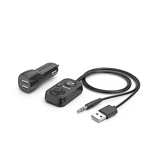 Hama Bluetooth Freisprecheinrichtung für Autos mit Aux-Eingang (mit 2-fach USB-Ladegerät, kabellos telefonieren und Musik hören über Kfz-Lautsprecher, 3,5 mm Klinke Adapter, Car Audio, Bluetooth 5.1) von Hama