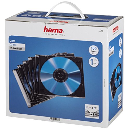 Hama CD-Leerhüllen Schutzhülle (100er Pack, Slim Line, Höhe: 5mm) CD-Hüllen Transparent-Schwarz von Hama