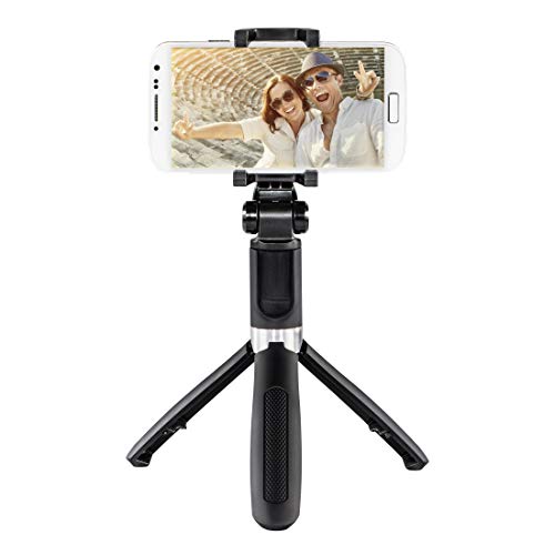 Hama Selfiestick mit Bluetooth Auslöser und Handy Halter (Selfie Stick mit erweiterbarer Teleskopstange bis 57 cm, kompakte Selfie Stange mit Stativ, auch als Tischstativ und Reisestativ) schwarz von Hama