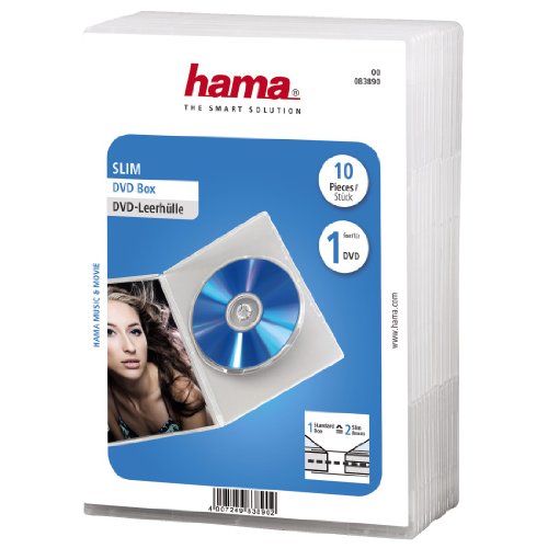 Hama Slim 00083890 DVD-Hülle (extra schmal, mit Folie zum Einstecken des Covers, geeignet für CDs und Blu-rays) transparent, 10er-Pack von Hama