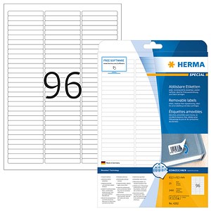2.400 HERMA Etiketten 4202 weiß 63,5 x 8,5 mm von Herma