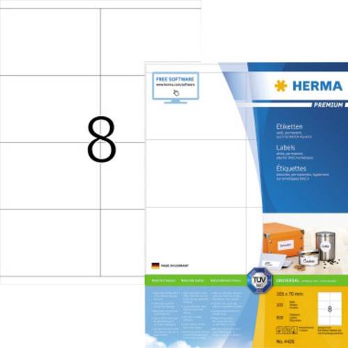 Herma 4426 Universal-Etiketten 105 x 70mm Papier Weiß 800 St. Permanent haftend Tintenstrahldrucker von Herma