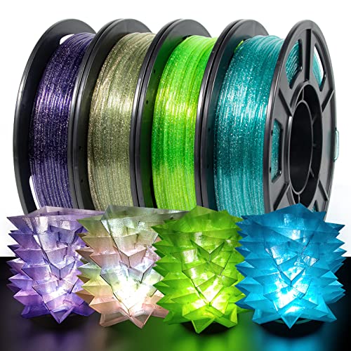IEMAI PETG Filament 1.75mm, PETG Glitter Filament, 3D Drucker Filament Translucent PETG, 250gx4 PETG Filament Grün/Blau/Blau&Lila/Regenbogen, Filament 1.75 PETG Glitter von IEMAI