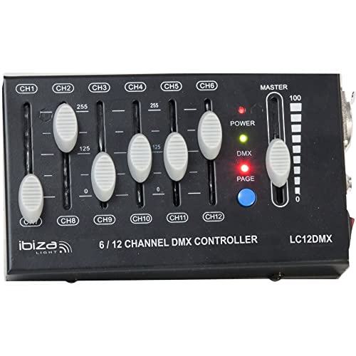 Ibiza - LC12DMX - 12 Kanal DMX Controller in 2 Seiten zu 6 Kanälen - XLR Ausgang - Schwarz von Ibiza