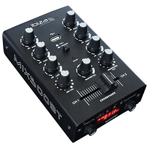 Ibiza - MIX500BT - Semiprofessioneller 2-Kanal-Mixer mit Mikrofon- und Line-Eingängen sowie Kopfhörer-, RCA- und Aufnahmeausgängen - Bluetooth & USB - Schwarz von Ibiza