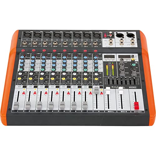Ibiza - MX802 - Komplettes semiprofessionelles 8-Kanal-Mischpult (8-Band-Equalizer) mit MONO-Eingängen und REC-, RCA-, Kopfhörer- und AUX-Ausgängen - Bluetooth & USB - Schwarz und orange von Ibiza