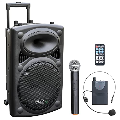 Ibiza - PORT12VHF-BT - Tragbarer Lautsprecher 12"/700W MAX mit 2 Mikrofonen (VHF), Fernbedienung und Schutztasche - Bluetooth, USB, SD - 5 bis 7 Stunden Betriebsdauer von Ibiza