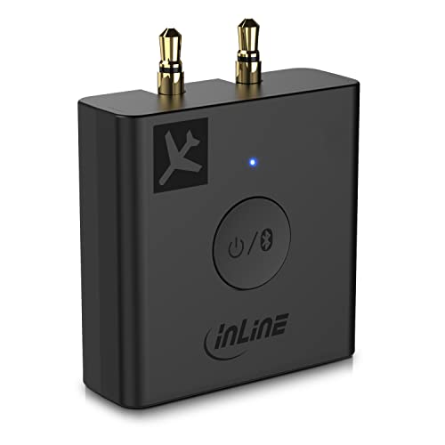 InLine – Flugzeugadapter Bluetooth 5.0 Audio Sender Transmitter für TV, PC, HiFi, aptX, universal Adapter für 1-, 2- und 3-polige Aux Systeme, mit Ladecase, für Kopfhörer und AirPods - 99160I von InLine