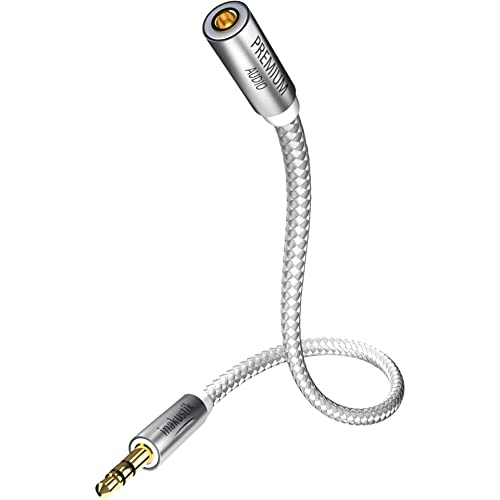 inakustik – 00410205 – Premium Klinken-Verlängerungskabel | Für Kopfhörerkabel mit 3,5mm Klinkenanschluss - Inkl. 6,3mm Adapter | 5,0m in Weiß/Silber | 2-fache Abschirmung - moderner Geflechtschirm von Inakustik