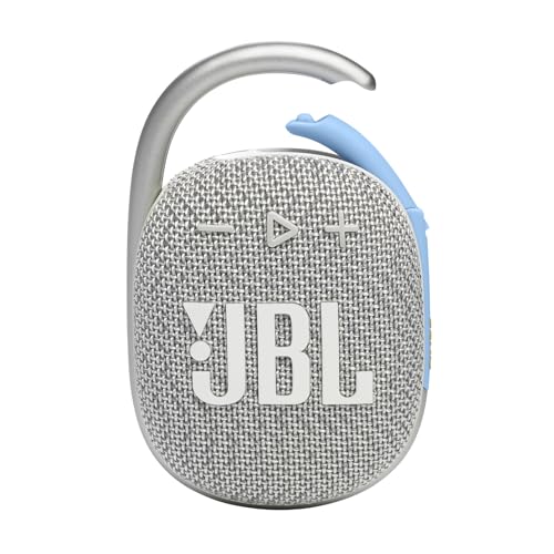 JBL Clip 4 Eco Bluetooth Lautsprecher aus recyceltem Material in Weiß – Wasserdichte, tragbare Musikbox mit praktischem Karabiner – Bis zu 10 Stunden kabelloses Musik Streaming von JBL