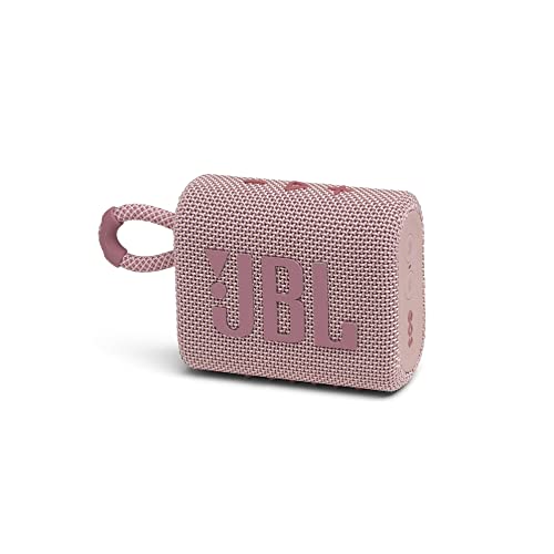 JBL GO 3 kleine Bluetooth Box in Pink – Wasserfester, tragbarer Lautsprecher für unterwegs – Bis zu 5h Wiedergabezeit mit nur einer Akkuladung von JBL