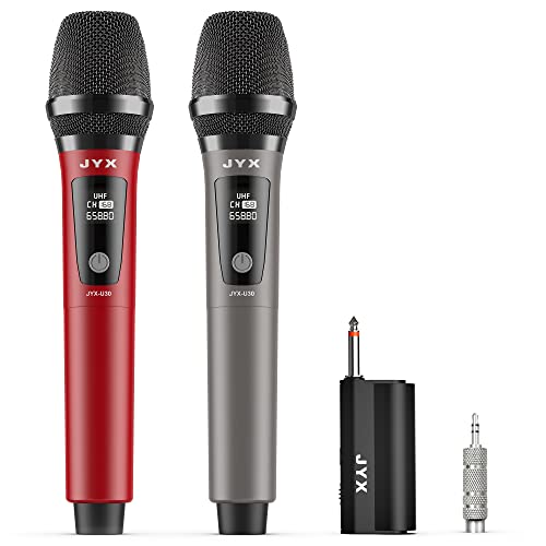 JYX Drahtloses UHF Mikrofon, 30M Karaoke Mikrofon Kabellos mit Empfänger, Dual Mikrofon für PA Karaoke Anlage Partybox Mischpult Verstärker Gesang Party von JYX
