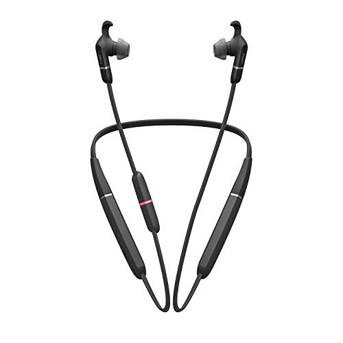 Jabra Evolve 65e In-Ear Headphones – Unified Communications Optimised Active Noise Cancelling Bluetooth Earbuds with Neckband for Wireless Calls, Music and Vibrating Alerts – black von Jabra