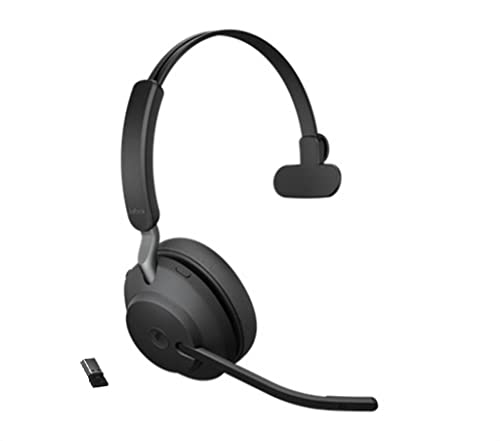 Jabra Evolve2 65 Wireless PC Headset – Noise Cancelling Microsoft Teams Certified Mono Headphones With Long-Lasting Battery – USB-A Bluetooth Adapter – Black von Jabra