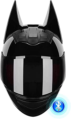 Off Road Bluetooth Batman Full Helm, DOT Certified Integral Motorradhelm Licht Schwarz Cool Elektro Fahrrad Motorrad Racing Motorradhelm Für Männer Und Frauen A,L von JianJud