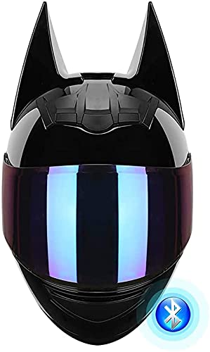 Off Road Bluetooth Batman Full Helm, DOT Certified Integral Motorradhelm Licht Schwarz Cool Elektro Fahrrad Motorrad Racing Motorradhelm Für Männer Und Frauen B,M von JianJud