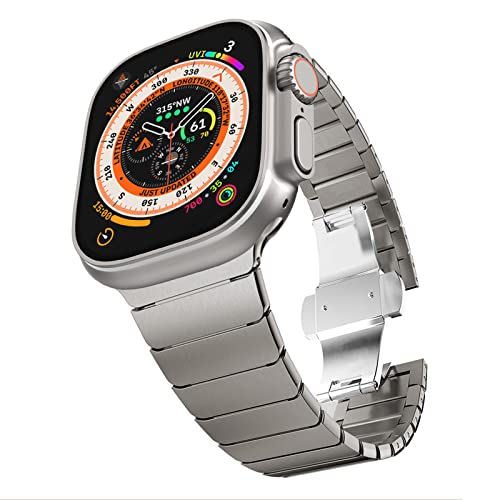 KADES Kompatibel mit Apple Watch Armband , Herren Damen Edelstahl Gliederarmband für iWatch Ultra 2/Ultra Series 9 8 7 SE Series 6 5 4 3 2 1 49mm 45mm 44mm 42mm,Titan von KADES