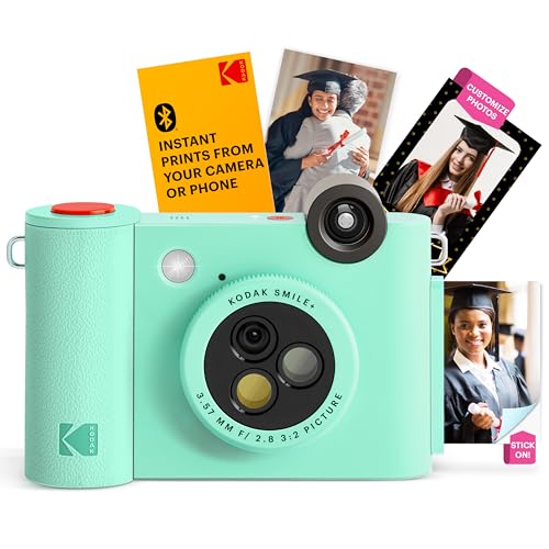 KODAK Smile+ kabellose Digitale Sofortbildkamera mit effektveränderndem Objektiv, 2x3-Zoll Zink-Fotodrucken mit Selbstklebender Rückseite, kompatibel mit iOS- und Android-Geräten – Grün von KODAK