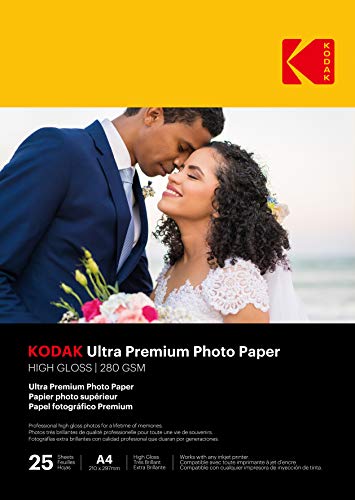 Kodak 9891261 Fotopapier, 280 g/m², glänzend, A4 (21 x 29,7 cm), Tintenstrahldrucker von KODAK